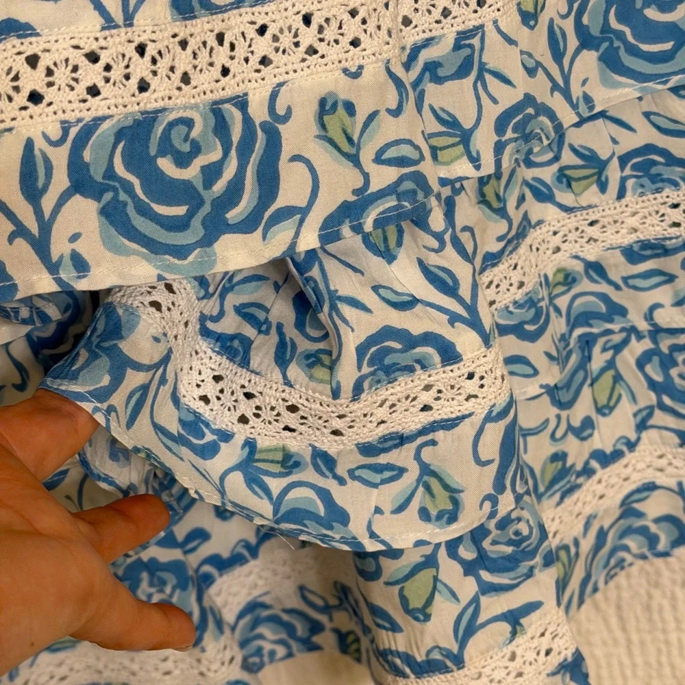 Sail to Sable Blue Rose Floral Tiered Dress XXL NWT $248 - Picture 6 of 9